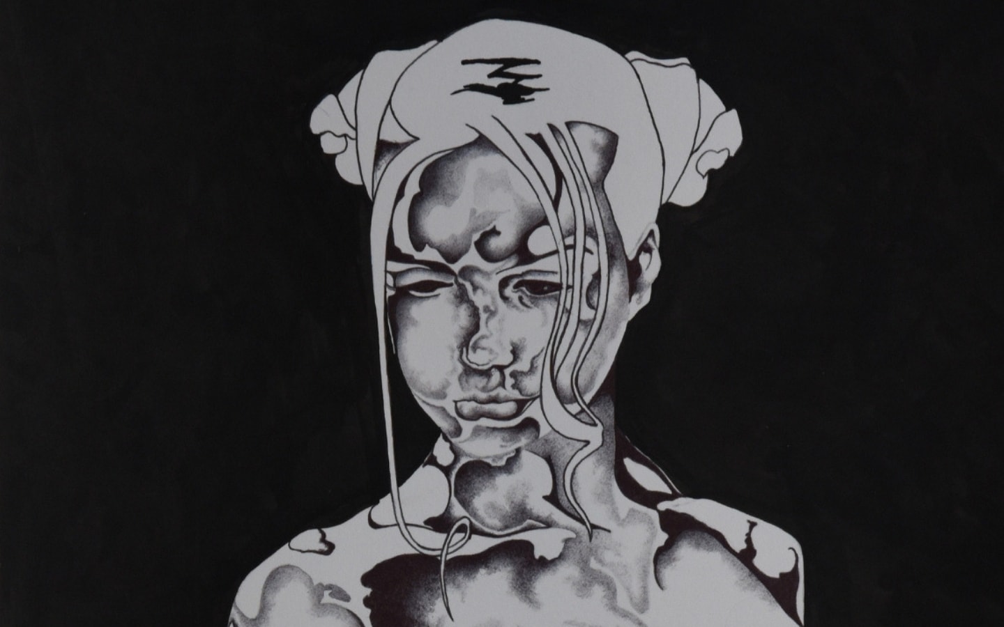 quantum shift greyscale girl black background