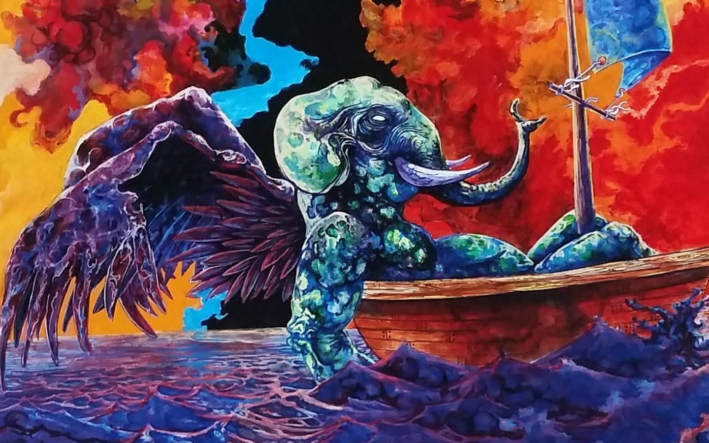 the hard way elephant ocean red sky